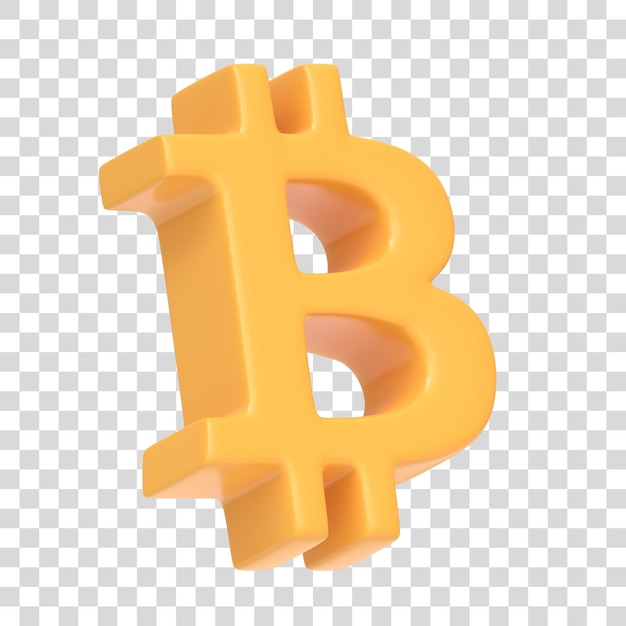 Yellow bitcoin sign isolated on white background 3D icon sign and symbol 3D render illustration