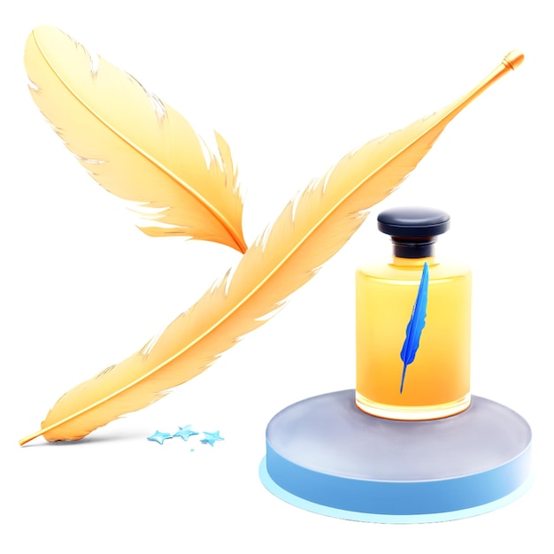 PSD a yellow feather next to a yellow feather and a pencil