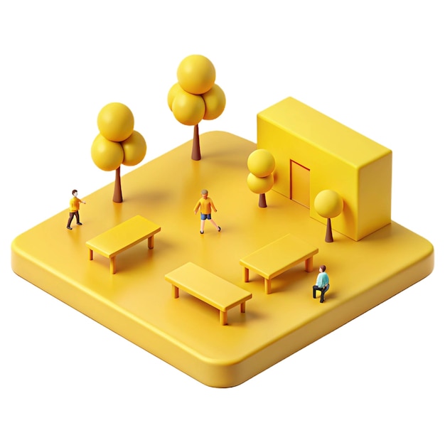 PSD a yellow square with trees and people on it