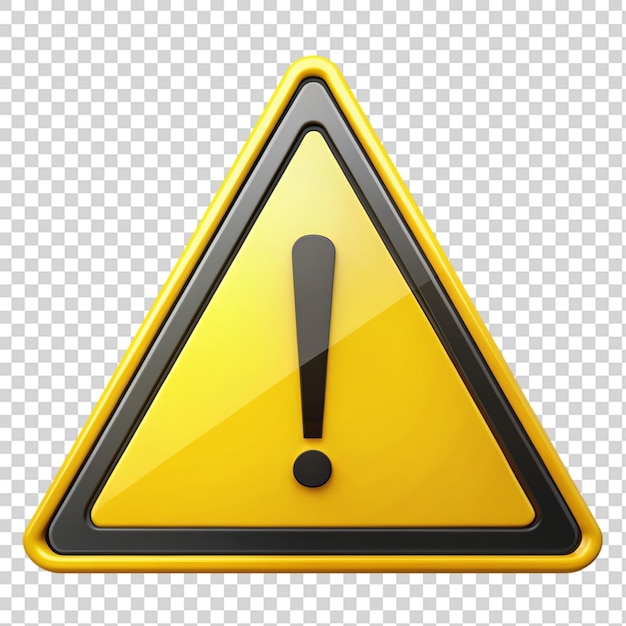 PSD yellow triangle warning sign isolated on transparent background