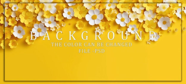 PSD yellow and white floral border on a bright yellow background