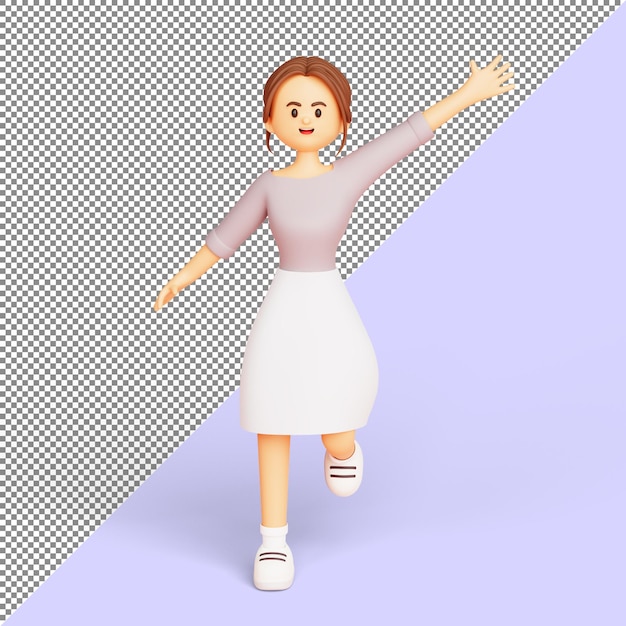 PSD young businesswoman waiving saying hello happy and smiling or welcome gesture 3d illustration cartoon character