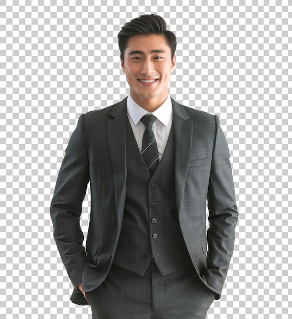 Young Man in a gray suit isolated on transparent background