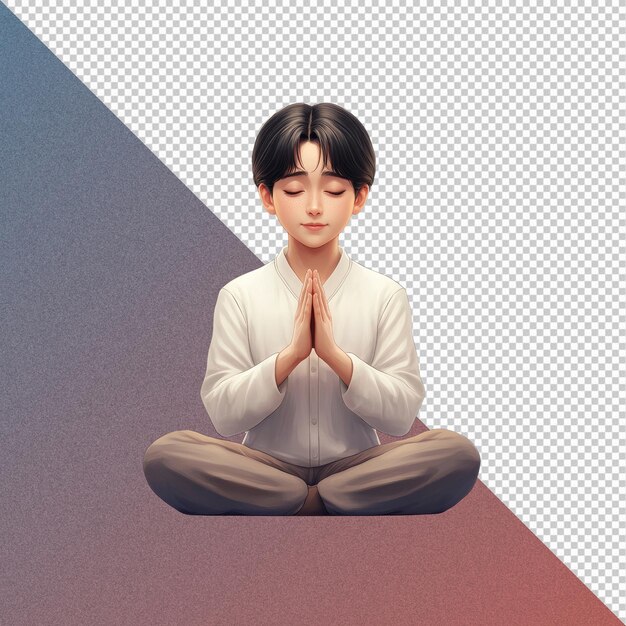 PSD young man meditating in lotus pose