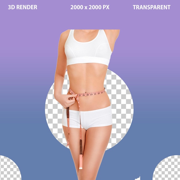 A young woman showing weight loss deiting on png transparent background