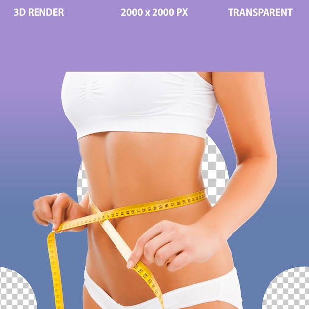 A young woman showing weight loss deiting on png transparent background