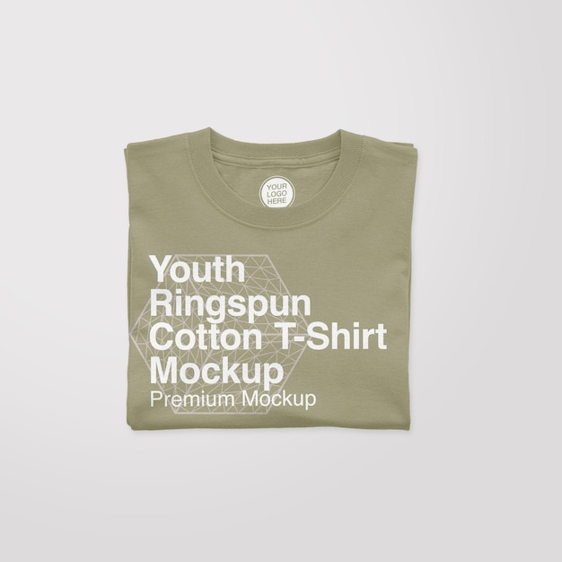 PSD youth ringspun cotton folded tshirt mockup