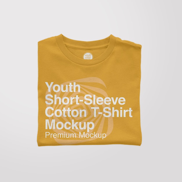 Youth ShortSleeve Cotton Folded TShirt Mockup