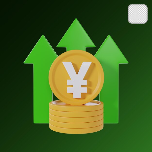 PSD yuan coins money stacking with up arrow 3d illustration