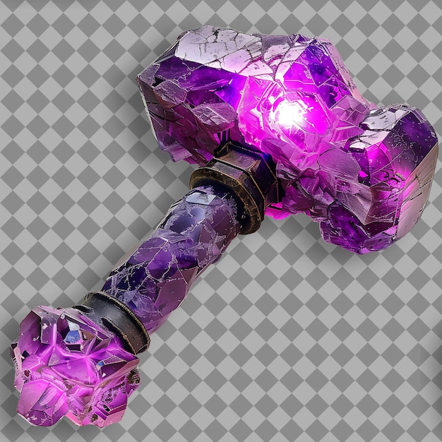 Złożony Crystal War Hammer świecący wewnętrznym światłem i PNG Game Asset na czystym tle