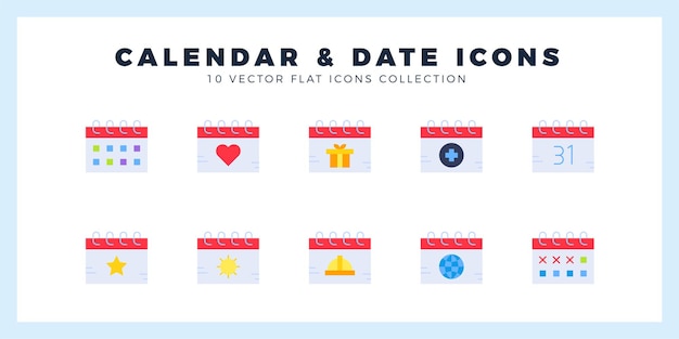 Vector 10 calendar and date flat icon pack vector illustration