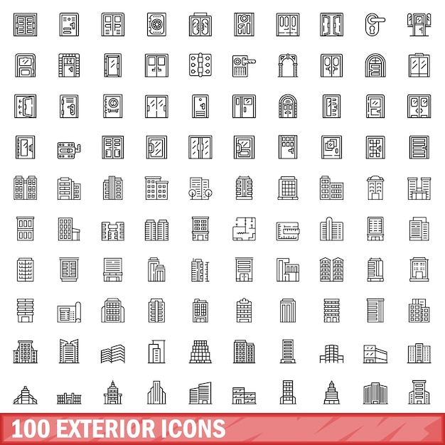 100 exterior icons set outline style