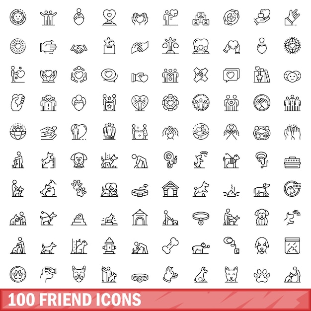 100 friend icons set outline style