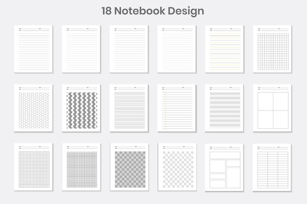 Vector 18 printable notebook papers bundle kdp interior