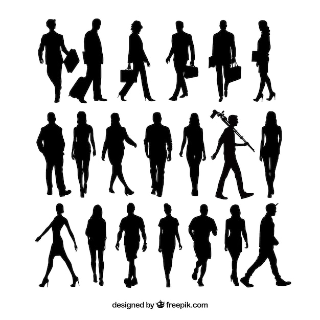 20 people silhouettes walking