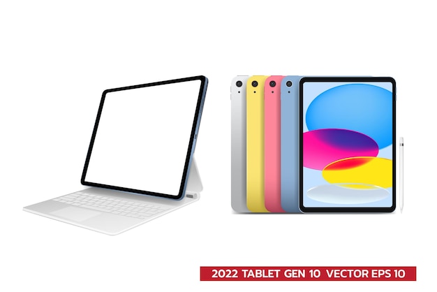 Vector 2022 tablet mock up of popular tablet front view and blank display realistic vector illustration