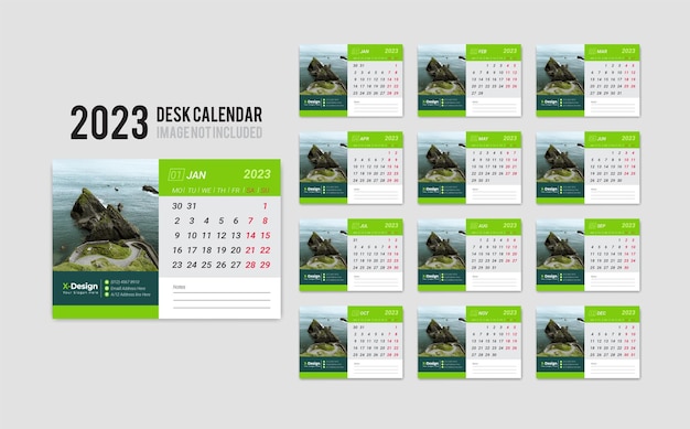 2023 desk calendar template, Monthly desk calendar layout Design