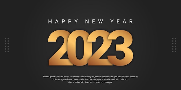 2023 happy new year banner with golden metallic numbers date 2023