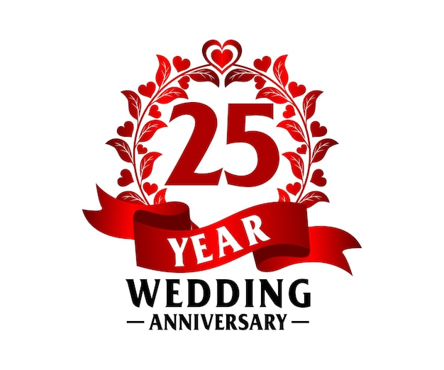 25st Wedding Anniversary Vector Art, for printing greeting cards, souvenirs, etc