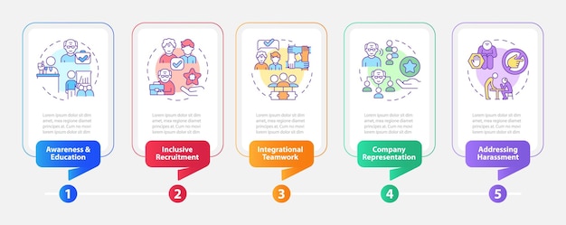 Vector 2d unretirement vector infographics multicolor template with linear icons concept data visualization with 5 steps process timeline chart