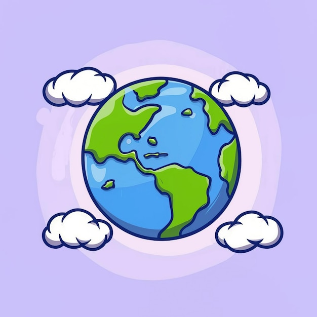 Vector 2d vector cartoon illustration colorful earth logo painting style cloud