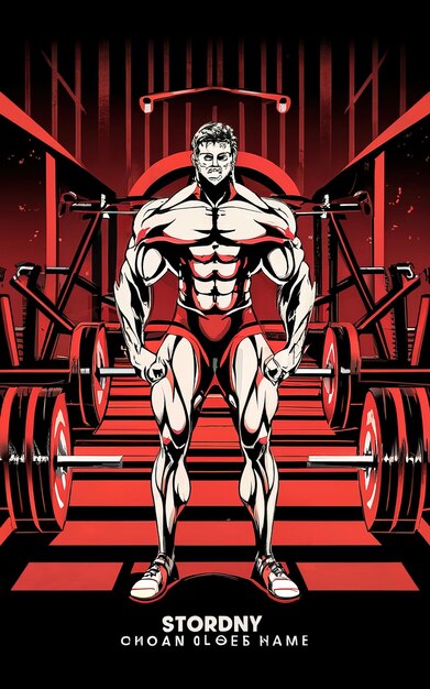 Vector 2d vector strong muscle pose strong body builder anatomy hairy at gym with bundle doing exercises