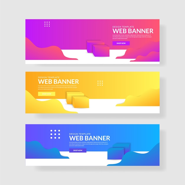 Vector 3 set 3d banner with modern gradients