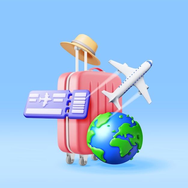 3d Airline Ticket Travel Bag Globe and Airplane