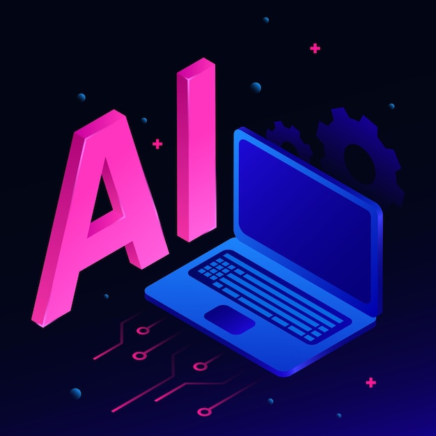 Vector 3d artificial intelligence icon and graphic computer isometric illustration