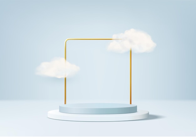 Vector 3d background product display podium scene with cloud geometric platform.