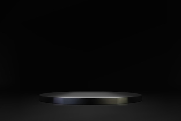 3D black round podium on dark background mockup for product presentation