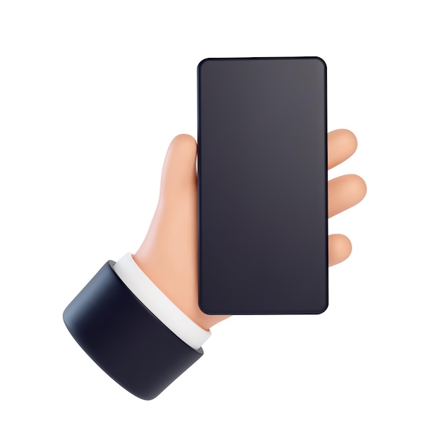 3D business hand gestures Hand holds a smartphone with blank screen