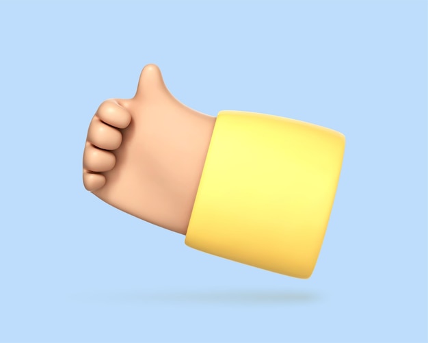 Vector 3d cartoon thumb up icon isolated on blue background hand gesture of like ok good success or approve vector 3d illustration