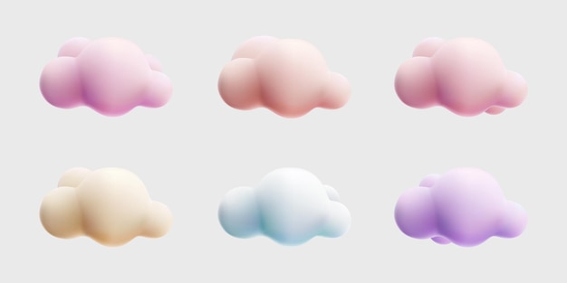 Vector 3d cloud collorfull cartoon style collection set cream purple blue pink pastel