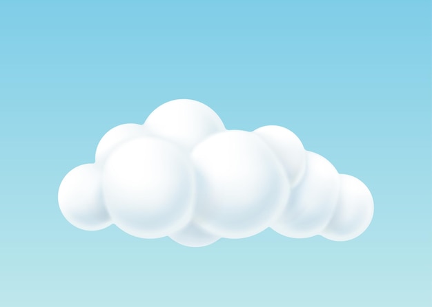 3d cloud with round white bubbles shape. Fluffy soft cloudscape heaven isolated on white background. Realistic decorative sky. Vector illustration