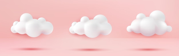 Vector 3d cute clouds collection set on pink pastel scene background