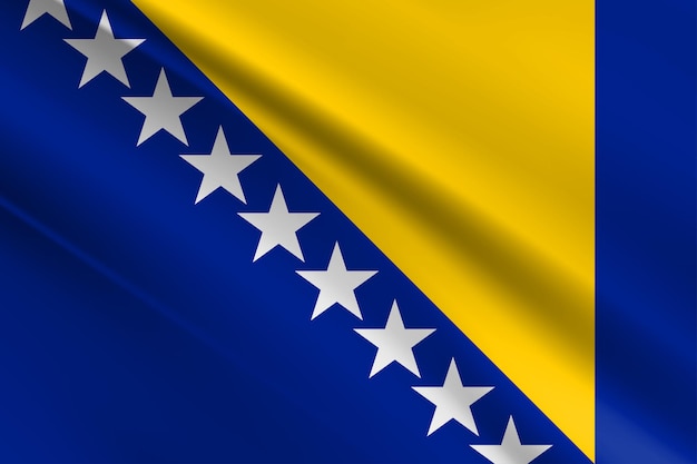 3D Flag of Bosnia and Herzegovina on wrinkled fabric. flag of Bosnia and Herzegovina