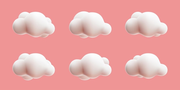 Vector 3d fluffy white cloud cartoon style collection set on pink pastel backgound vector mesh