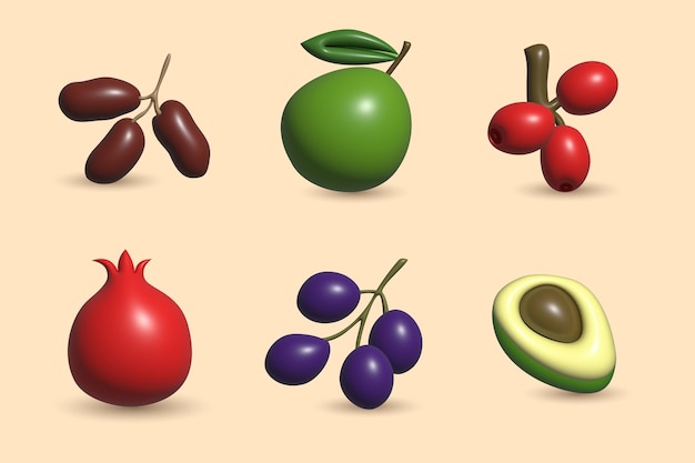 3D Fruits Icon Set Collection