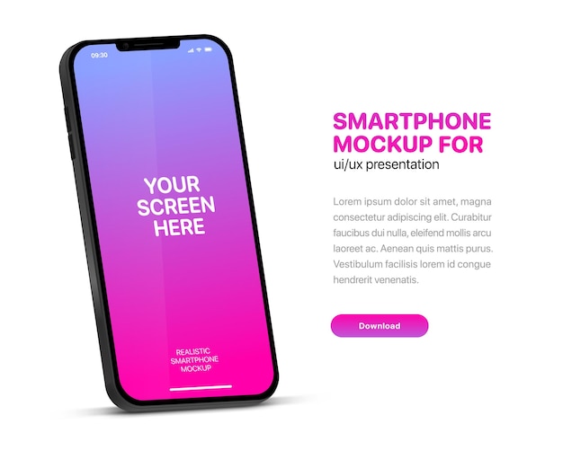 Vector 3d high quality smartphone mockup with different angles and isolated background for show mobile app