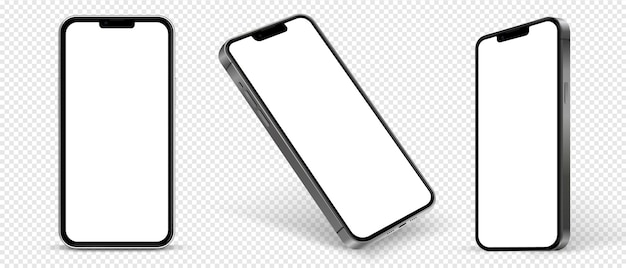 Vector 3d high quality smartphone mockup with different angles and isolated background for show mobile app