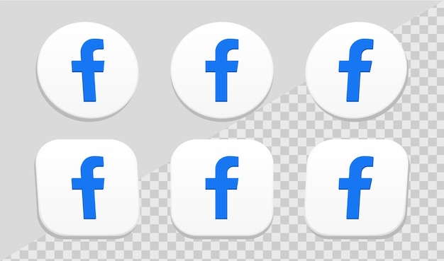 3d icon facebook logo for social media icons logos in white circle and square frames collection set