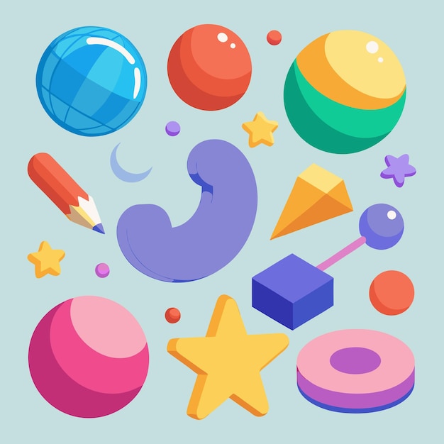 Vector 3d inflated effect elements collection