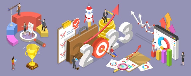 3D Isometric Flat Vector Conceptual Illustration of 2023 Successful Year Of Financial Opportunities