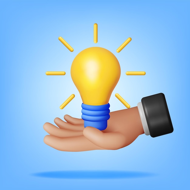 3D Light Bulb in Hand Isolated