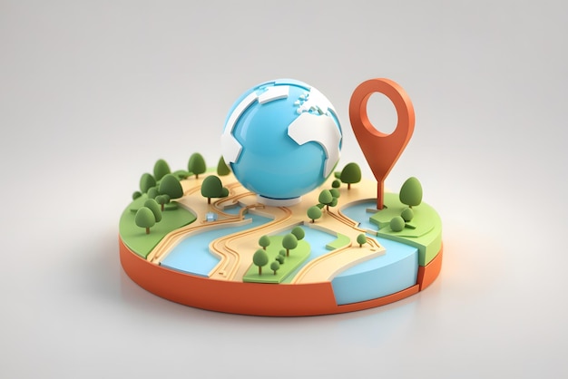 Vector 3d location folded paper map search bar and pin isolated red gps pointer marker icon