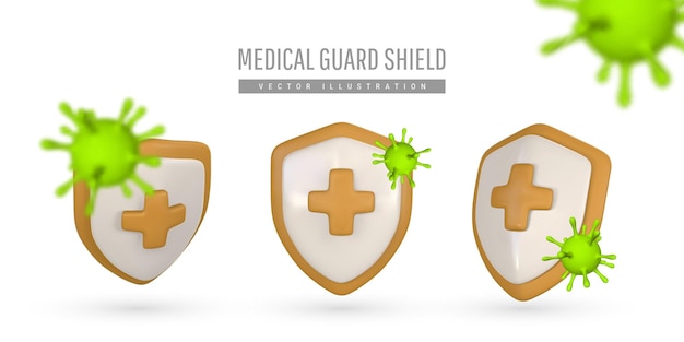 Vector 3d medical protection shield medical protection insurance symbol vector illustration