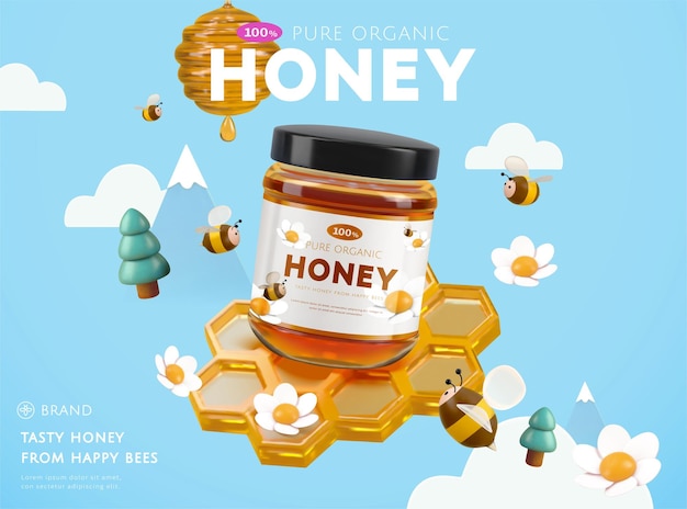 3D miniature honey ad template