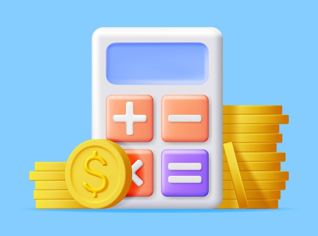 3D Modern Calculator with Golden Coins