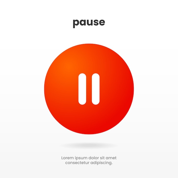 3d pause icon push button isolated on white background. Multimedia, stop song end symbol for ui ux